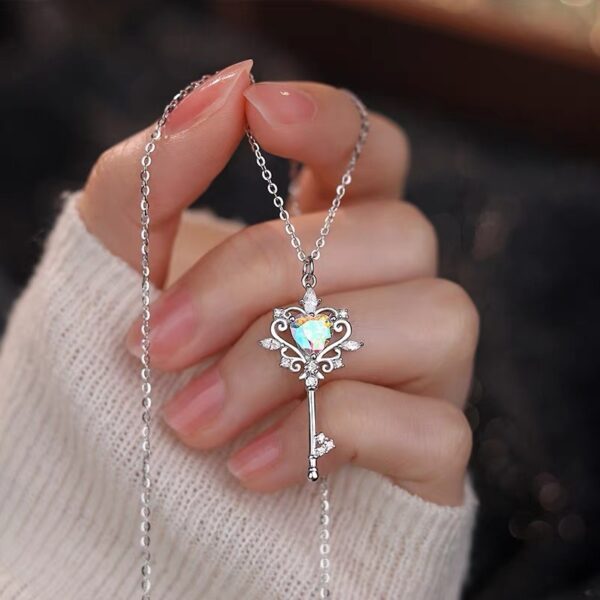 Aurora Heart Key Sterling Silver 925 Necklace