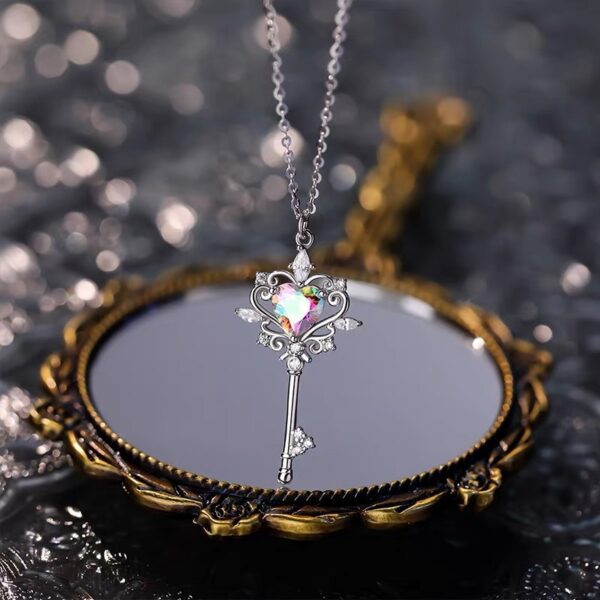 Aurora Heart Key Sterling Silver 925 Necklace