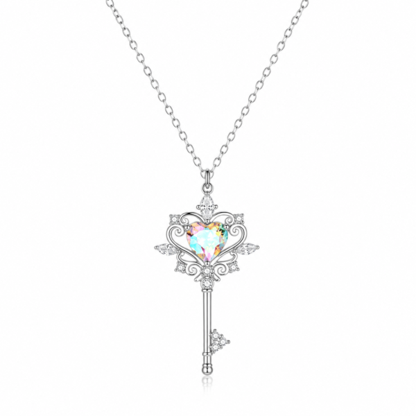 Aurora Heart Key Sterling Silver 925 Necklace