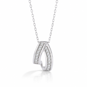 Double Arc Baguette Sterling Sterling Silver 925 Necklace