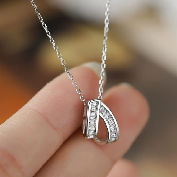 Double Arc Baguette Sterling Sterling Silver 925 Necklace