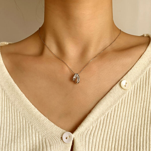 Double Arc Baguette Sterling Sterling Silver 925 Necklace